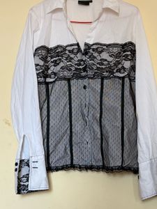 Elegant Lace Detail Button-Down Shirt