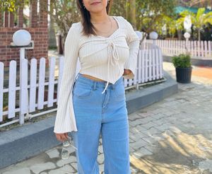 Trendy Ribbed Tie-Front Top