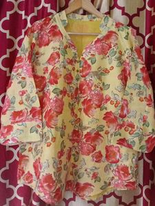 Yellow Floral Print Kurta Top