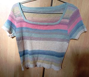Striped Square Neck Knit Top
