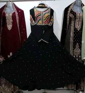 Pakistani gown Embroidered Black  Anarkali Suit