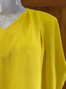 Bright Yellow V-Neck Top with Tie Detail