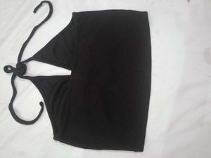 Black Halter Neck Crop Top