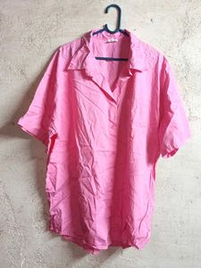 Bright Pink Button-Up Blouse Shirt Oversized