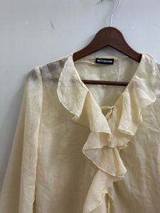 Sheer Ruffle Front Tie Blouse(Brand New)
