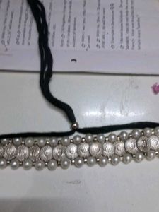 Oxidized Silver Pearl Choker Necklace