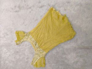 Yellow Lace Mini Dress with Square Neck