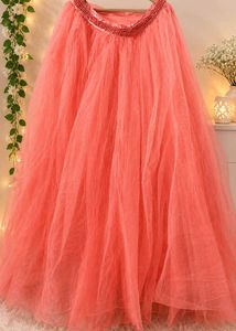 Stunning Coral Net Lehenga Skirt