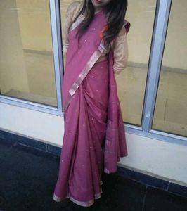 Elegant Pink Saree with Gold Border
