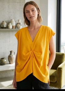 Sunshine Yellow Draped V-Neck Top