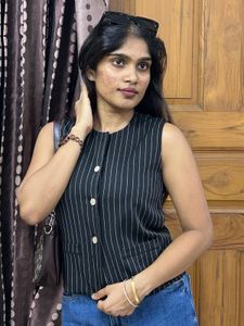 Striped Sleeveless Vest with Buttons