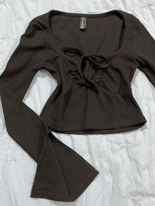 Black Bell Sleeve Tie-Front Top