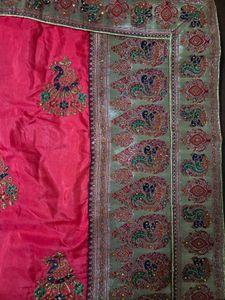 Beautiful Pink Saree with Peacock Embroidery