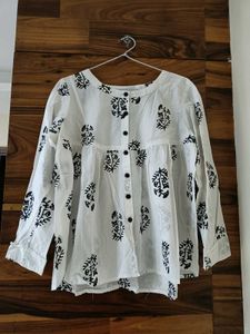 White Cotton Block Print Blouse