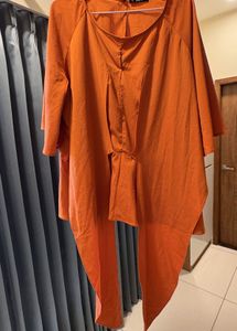 Chic Orange Tie-Front Blouse