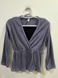 Pleated Wrap Blouse with Inner Cami