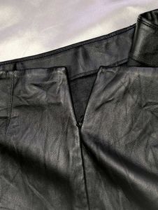 Faux leather mini A-line skirt in black