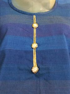 Blue Striped Top with Pearl Detail