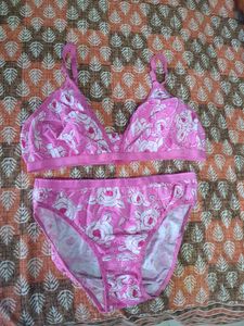 Pink Rose Print Bra and Panty Set