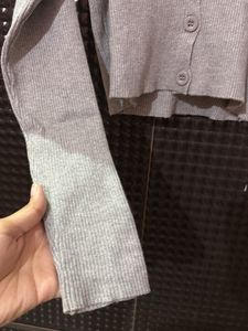 Grey Ribbed Button-Up Cropped Cardigan