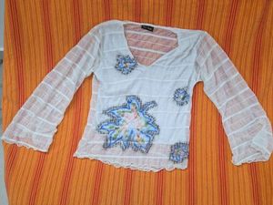 Vintage White Sheer Floral Bell Sleeve Blouse
