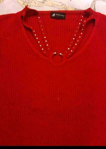 29. Chic Red V-Neck Knit Sweater
