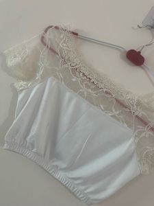 Lace Trim White Cropped Top