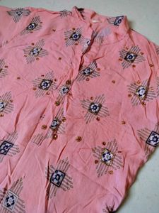 Pink Kurta Set with Printed Trousers
