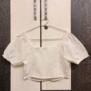 White Broderie Anglaise Puff Sleeve Top
