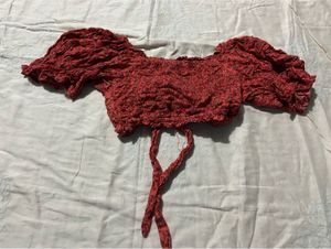 Red Textured Crop Top