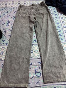 Vintage Grey Acid Wash Wide-Leg Jeans