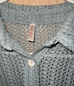 Mint Blue Crochet Button-Up Shirt