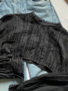 Black Lace Detail Cropped Blouse