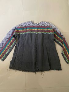 Embroidered Grey denim top