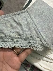 Comfortable Grey Padded Bra with Lace Trim
