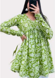 Green Floral Print Short Kurti