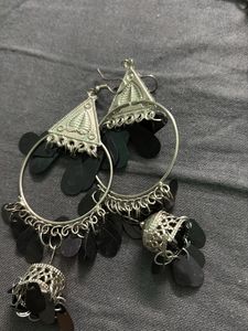 Boho Silver Jhumka Earrings