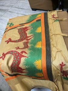 Elegant Golden Saree with Motif