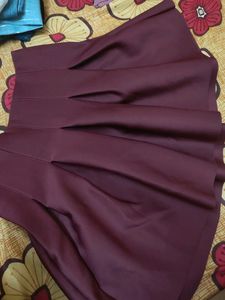 Burgundy Pleated Mini Skirt