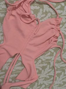 Pink Halter Neck Crop Top