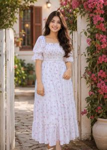 White Floral Midi Dress