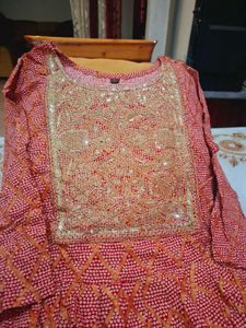 Elegant Red Bandhani Nyra Cut Kurta Set