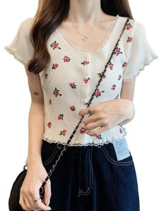 Coquette white rib-knit floral baby tee