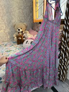 Pink Paisley Print Halter Neck Maxi Dress
