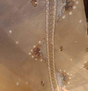 Elegant Embroidered Peach Chiffon Saree