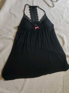 Black Lace Trim Nightgown