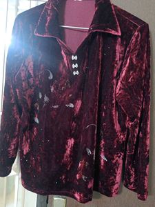Velvet Embellished Long Sleeve Top