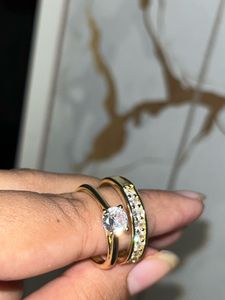 Anti Tarnish Gold Ring Set with Cubic Zirconia