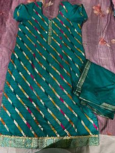 Beautiful Teal Kurta Set with Striped Design