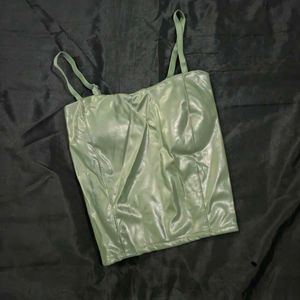 Sage Green Faux Leather Corset Top